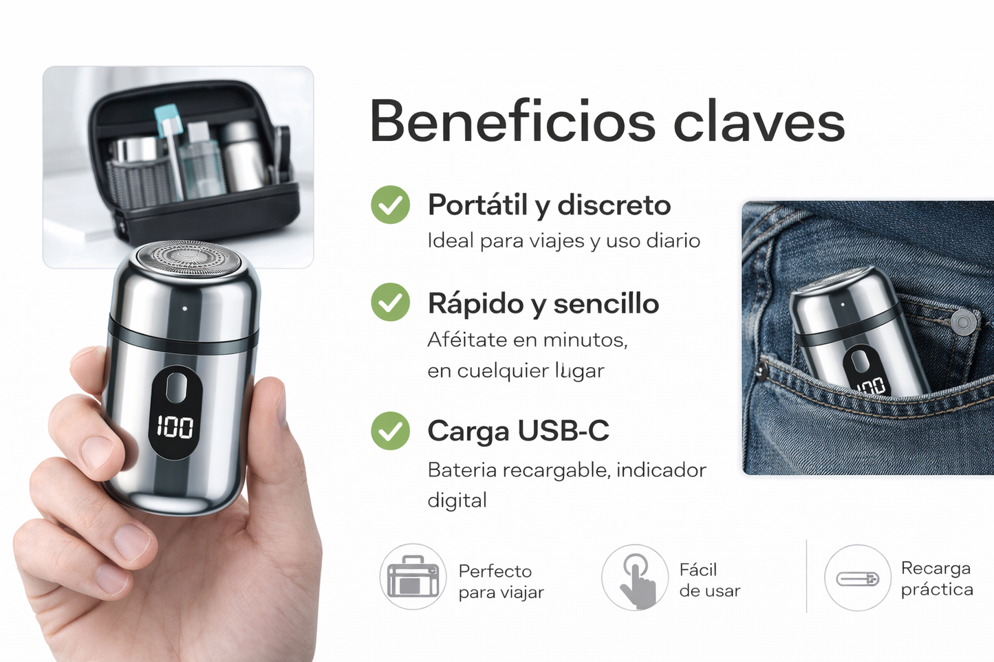 Mini Rasuradora Eléctrica Portátil para Viajes